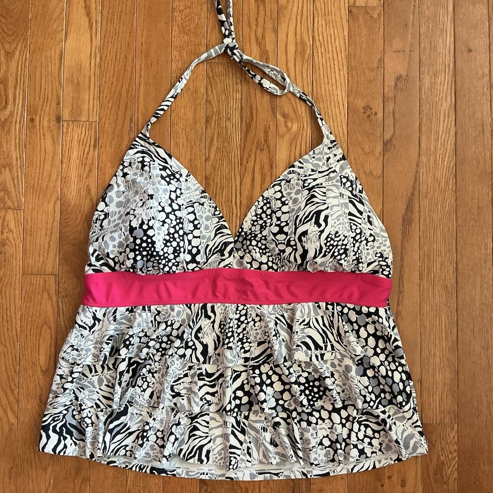 CATALINA Halter Swim Top Tankini w/ Built-in Bra Adjustable Size 3X Padded Pink